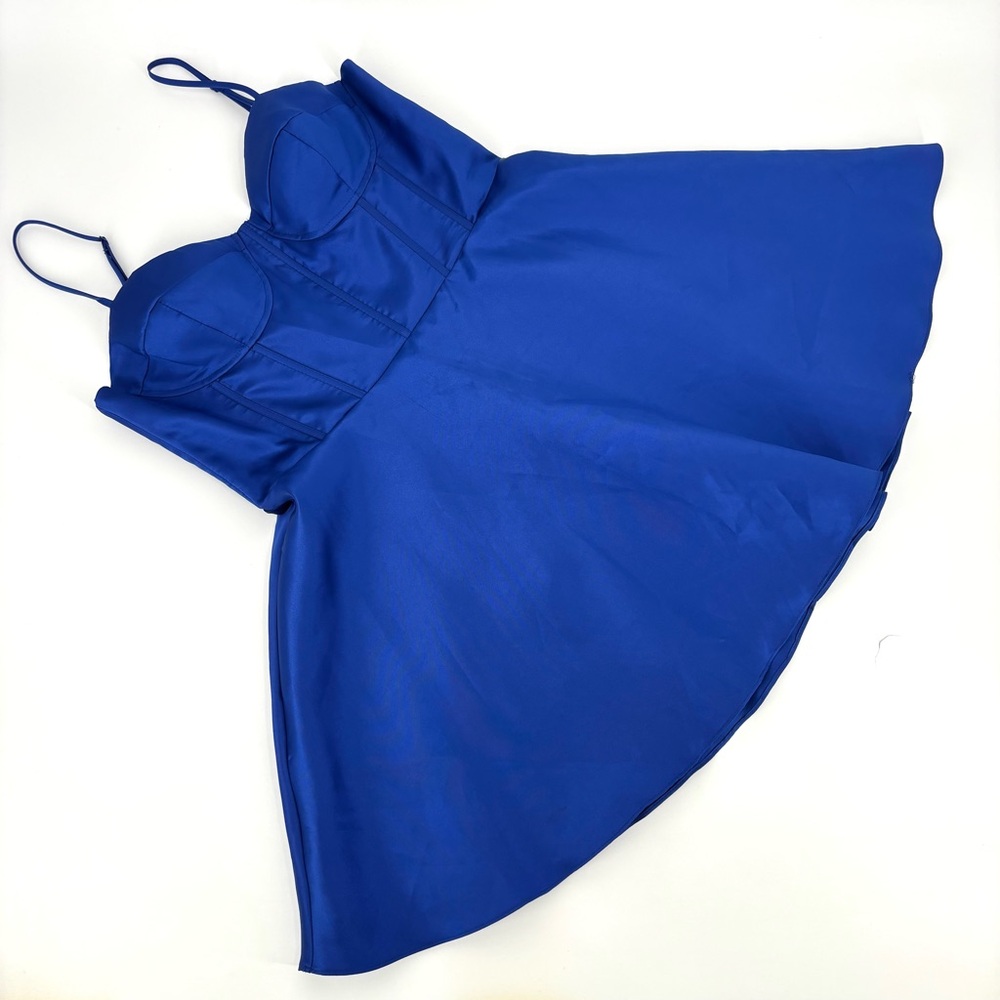 B. Smart NWOT Royal Blue Satin Corset Fit & Flare Sleeveless Cocktail Dress, 15
